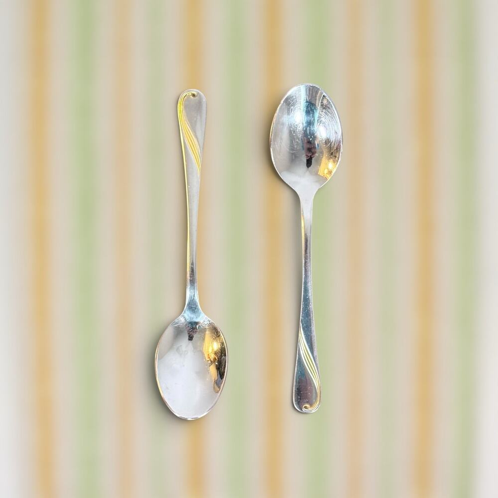 Solingen 18/10 Stainless Steel VTG Set of 2 Gold Swirl Teaspoon Spoon Flatware